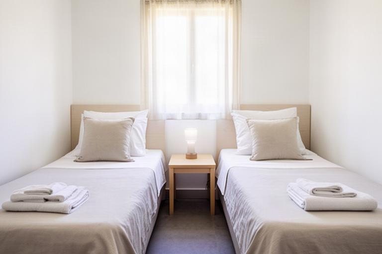 Quarto twin em Arganil com duas camas individuais alinhadas e mesa de cabeceira